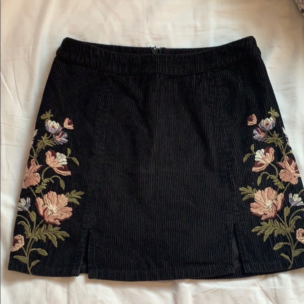 corduroy floral embroidered skirt